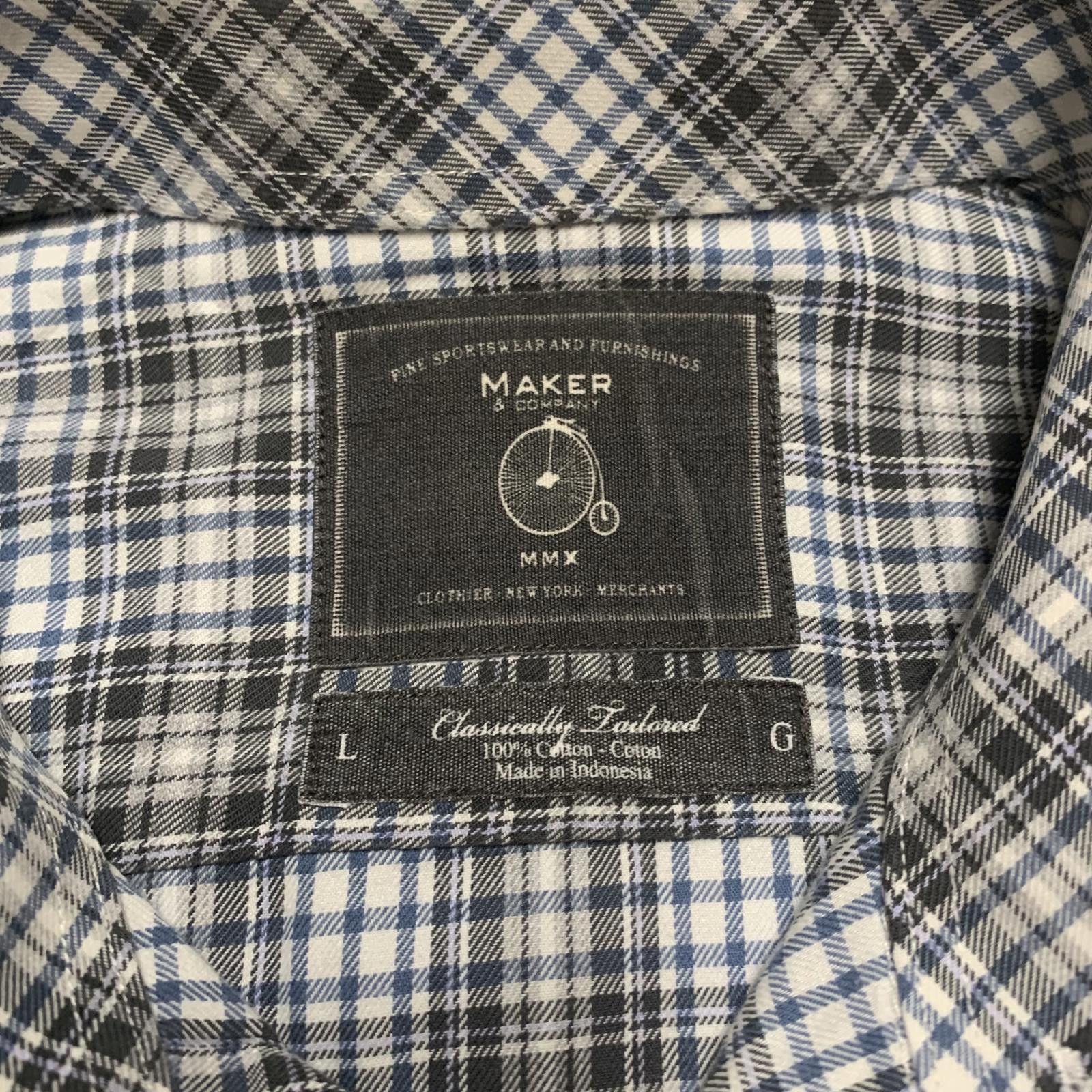 Other Maker Company Mens Large Black Gray Classic Plaid Shirt Size 42R - 4 Thumbnail
