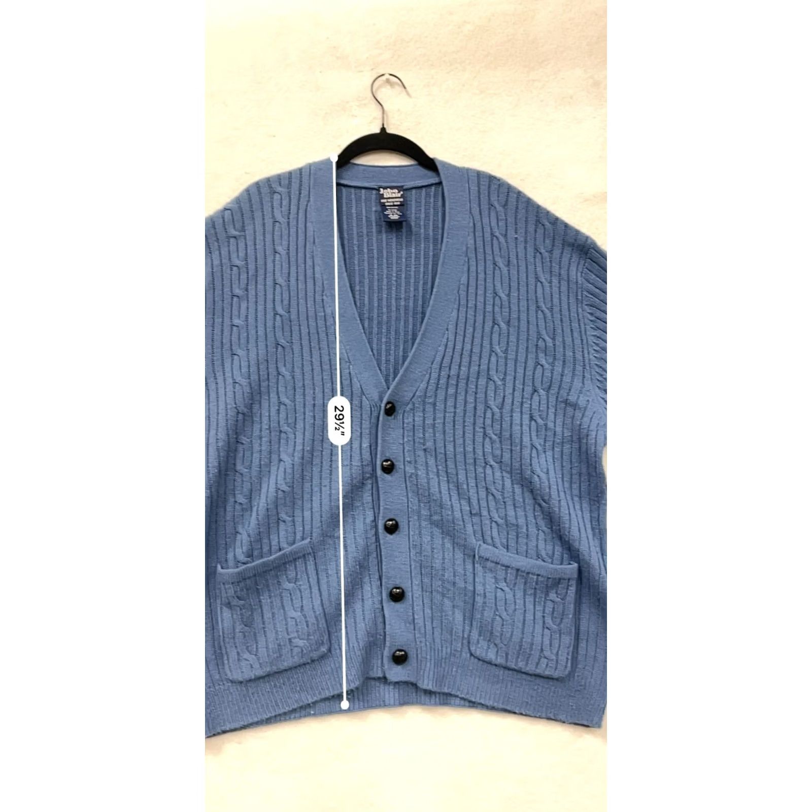 Blair Mens John Blair Blue Cardigan Sweater XL Cable-Knit Knit Front Pockets V-Neck Acrylic Cardigan Mens XL Blue 6964 Size US XL / EU 56 / 4 - 6 Thumbnail