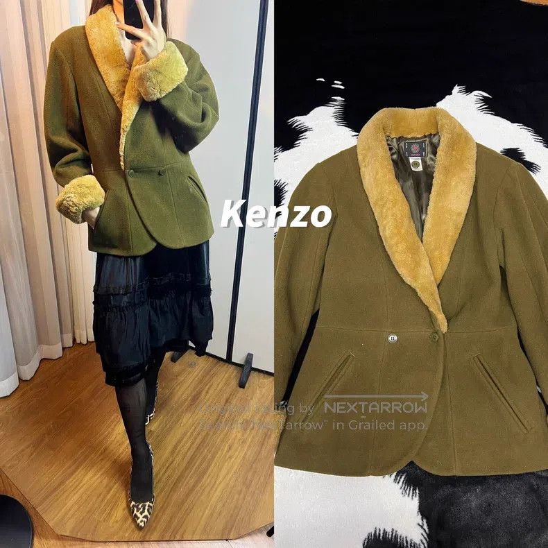 Kenzo Kenzo Sauerkraut Green, Faux Fur Collar and Sleeve, Tailor Size XS / US 0-2 / IT 36-38 - 1 Thumbnail
