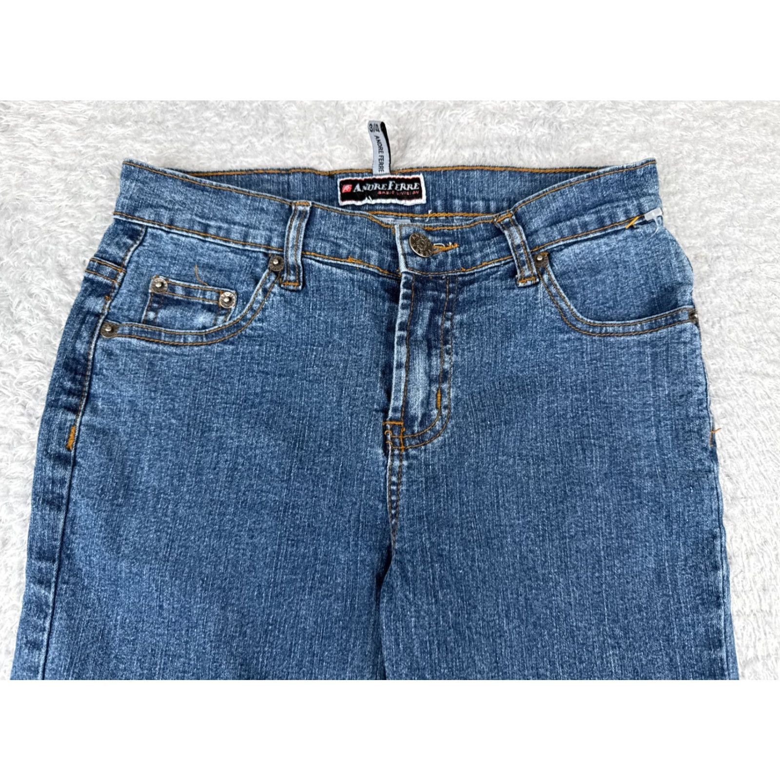 Vintage VINTAGE Andre Ferre Jeans Juniors 3 Blue Denim Flared Bootcut Low Rise Ramie Blend 26x30 Womens Jeans Size 26" / US 2 / IT 38 - 4 Thumbnail