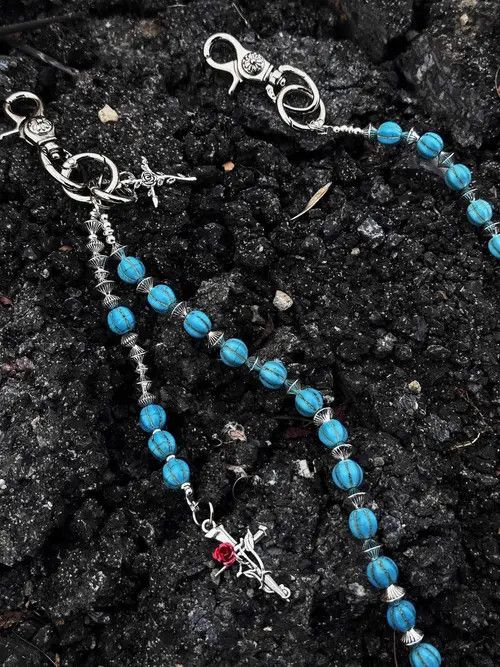 Jewelry Blue Crack Stone Round Beads Cleanfit Wallet Chain Size ONE SIZE - 8 Thumbnail