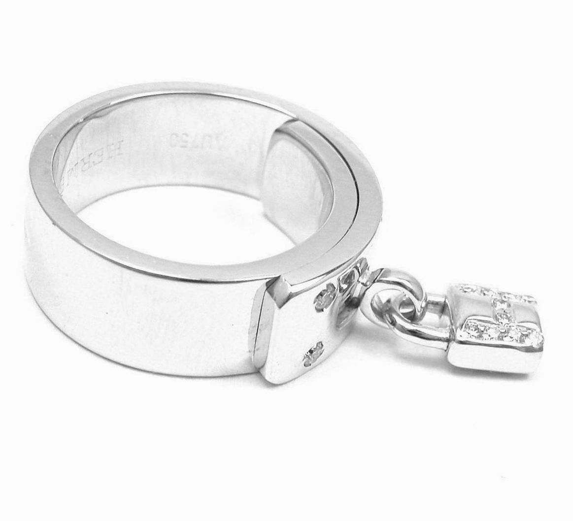 Hermes 18k White Gold "H" Lock Band Diamond Ring Size ONE SIZE - 2 Preview