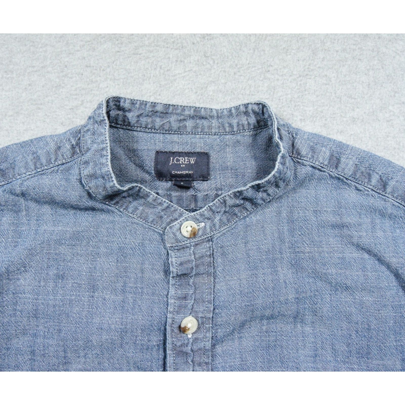 J.Crew JCrew Shirt Mens Small Blue Button-Down Chambray Mandarin Collar Long Sleeve Size US M / EU 48-50 / 2 - 2 Thumbnail
