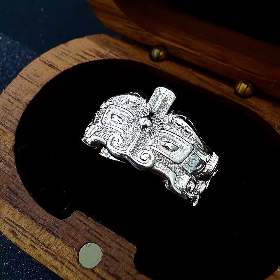 Jewelry Totem Mask Ring - Gothic Adjustable Taotie Tribal Band Size ONE SIZE - 1 Thumbnail