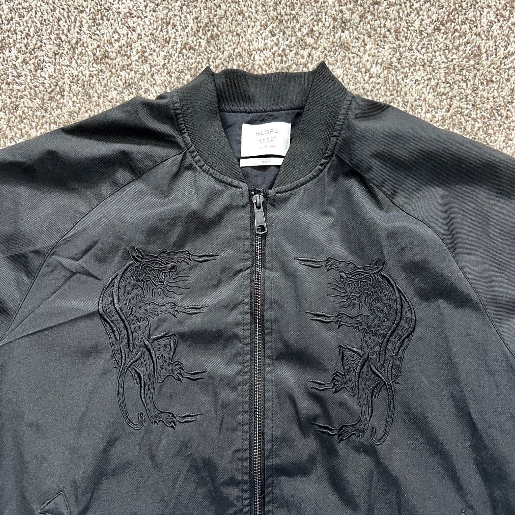 Globe Globe Skateboarding Embroidered Black Bomber Jacket Patches Size Medium Mens Jacket Size US M / EU 48-50 / 2 - 4 Thumbnail