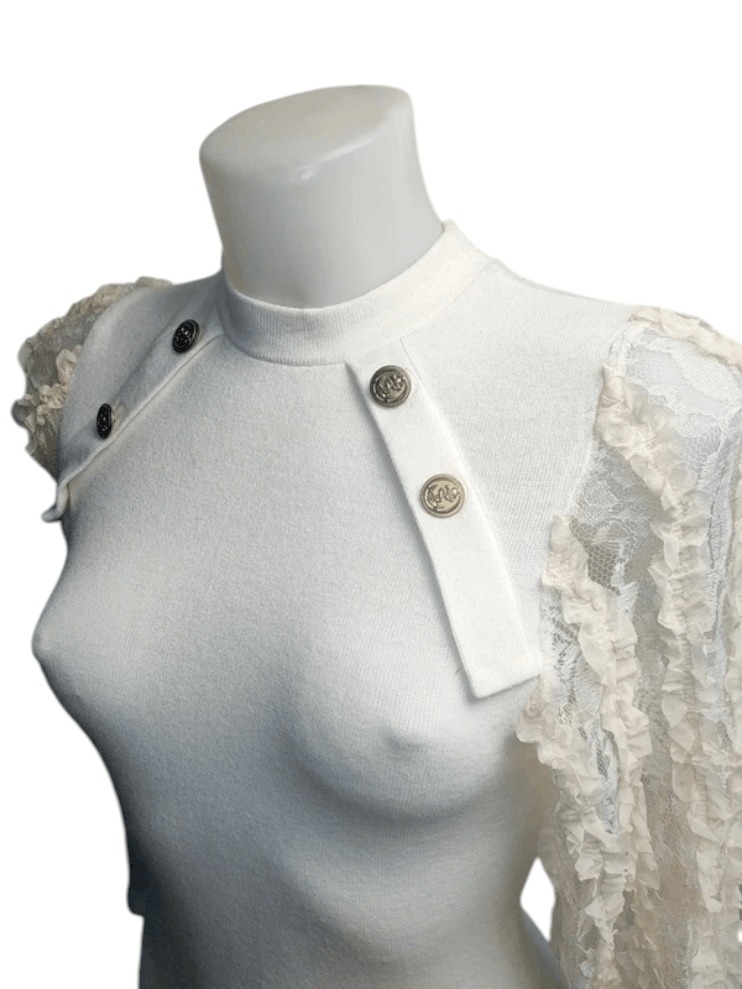 Balmain Balmain Ruffled Lace Sleeve Knit Dress, c. 2010s Size M / US 6-8 / IT 42-44 - 4 Thumbnail