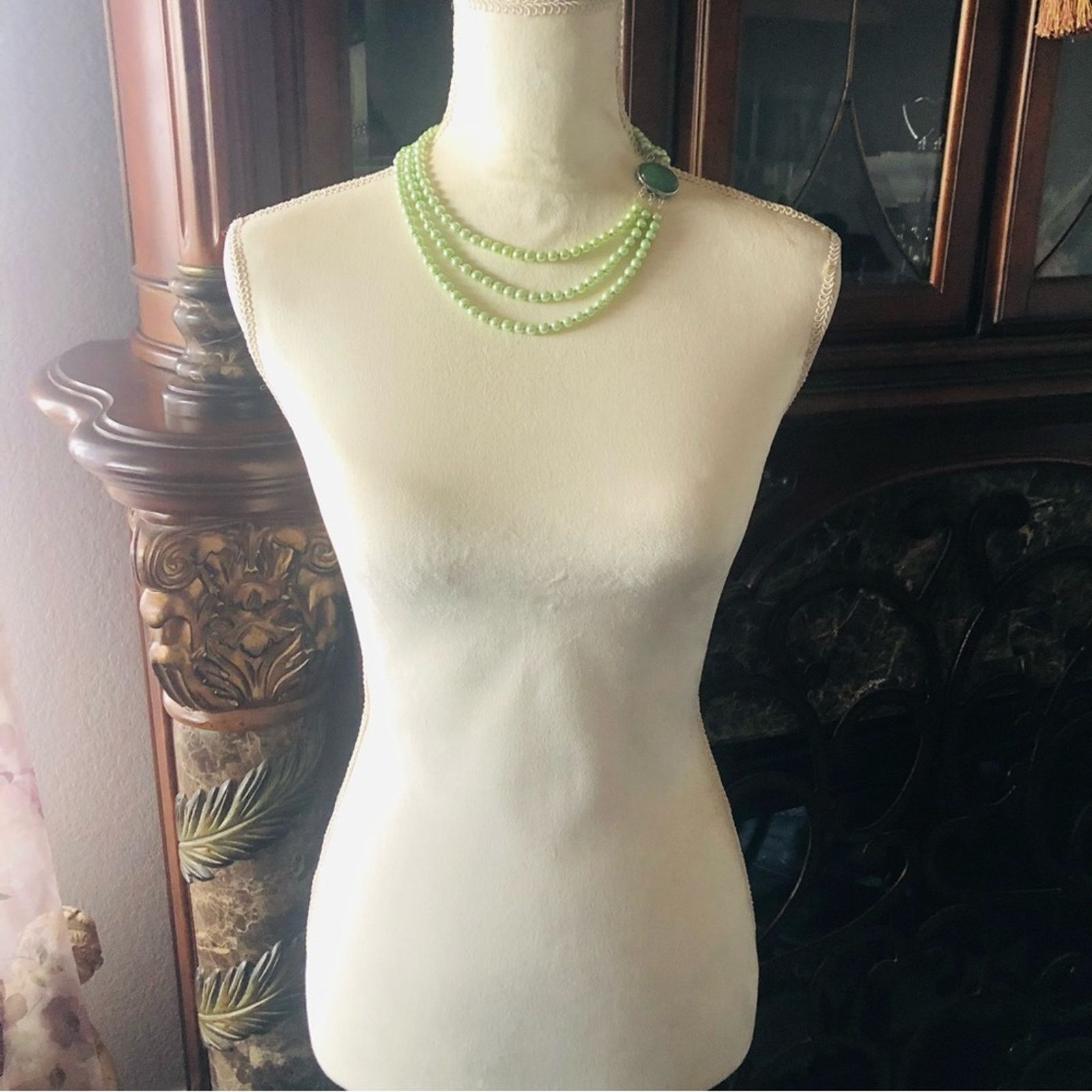 Handmade Handcrafted triple strand glass Pearl aventurine neckla Size ONE SIZE - 5 Thumbnail