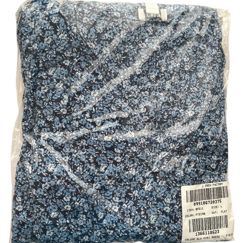 J.Crew J.Crew Navy Blue Floral Cotton Puff-sleeve Mini Dress, L Size L / US 10 / IT 46 - 11 Thumbnail