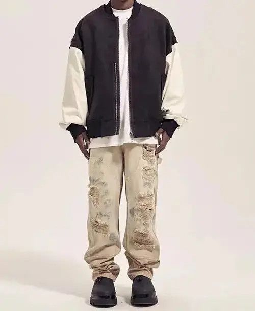 Jean Retro distressed graffiti paint ripped work jeans Size US 32 / EU 48 - 2 Thumbnail