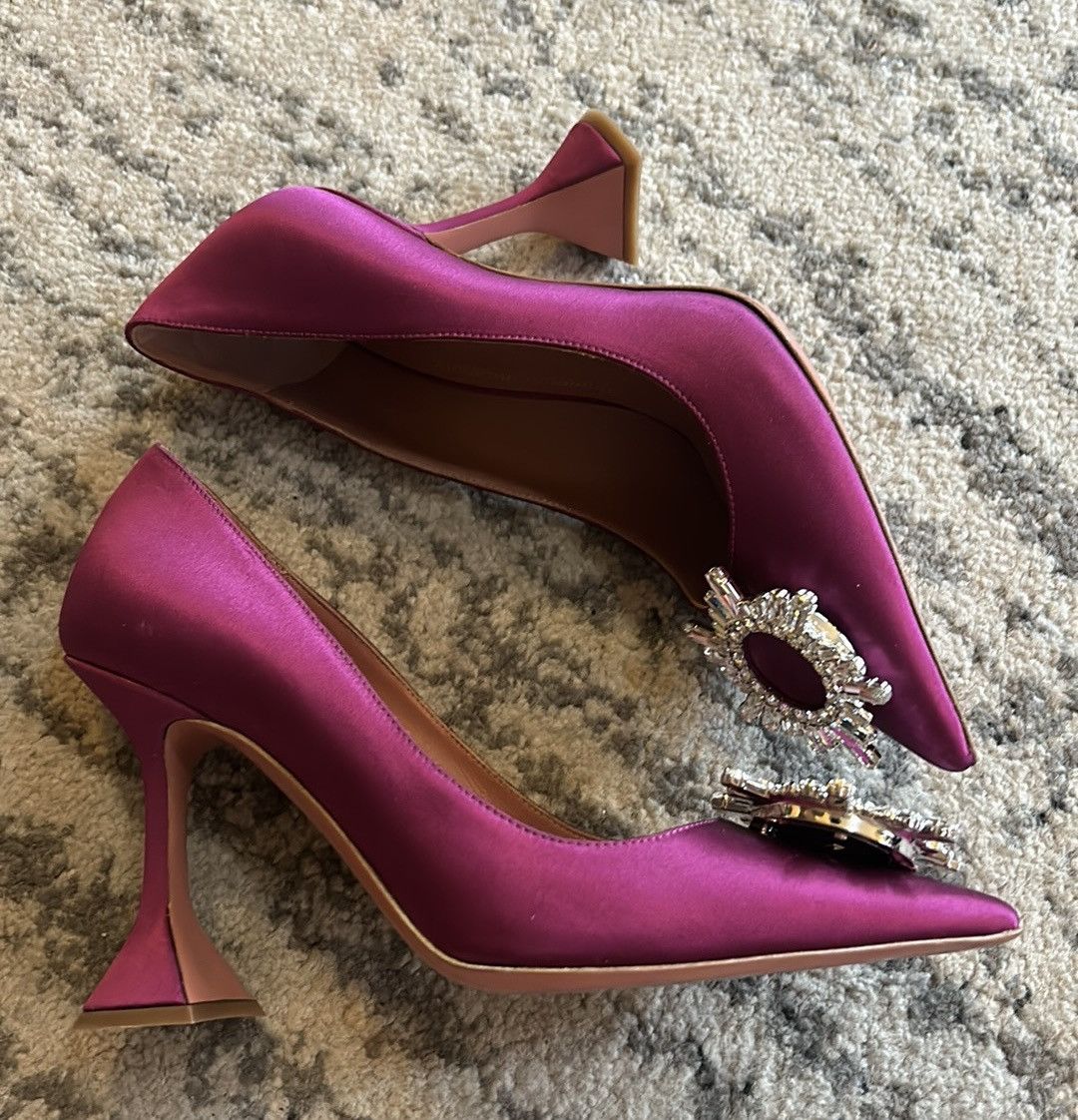Amina Muaddi Amina Muaddi Begum Brooch Pointed Toe Satin Pumps size 37 Size US 7 / IT 37 - 3 Thumbnail