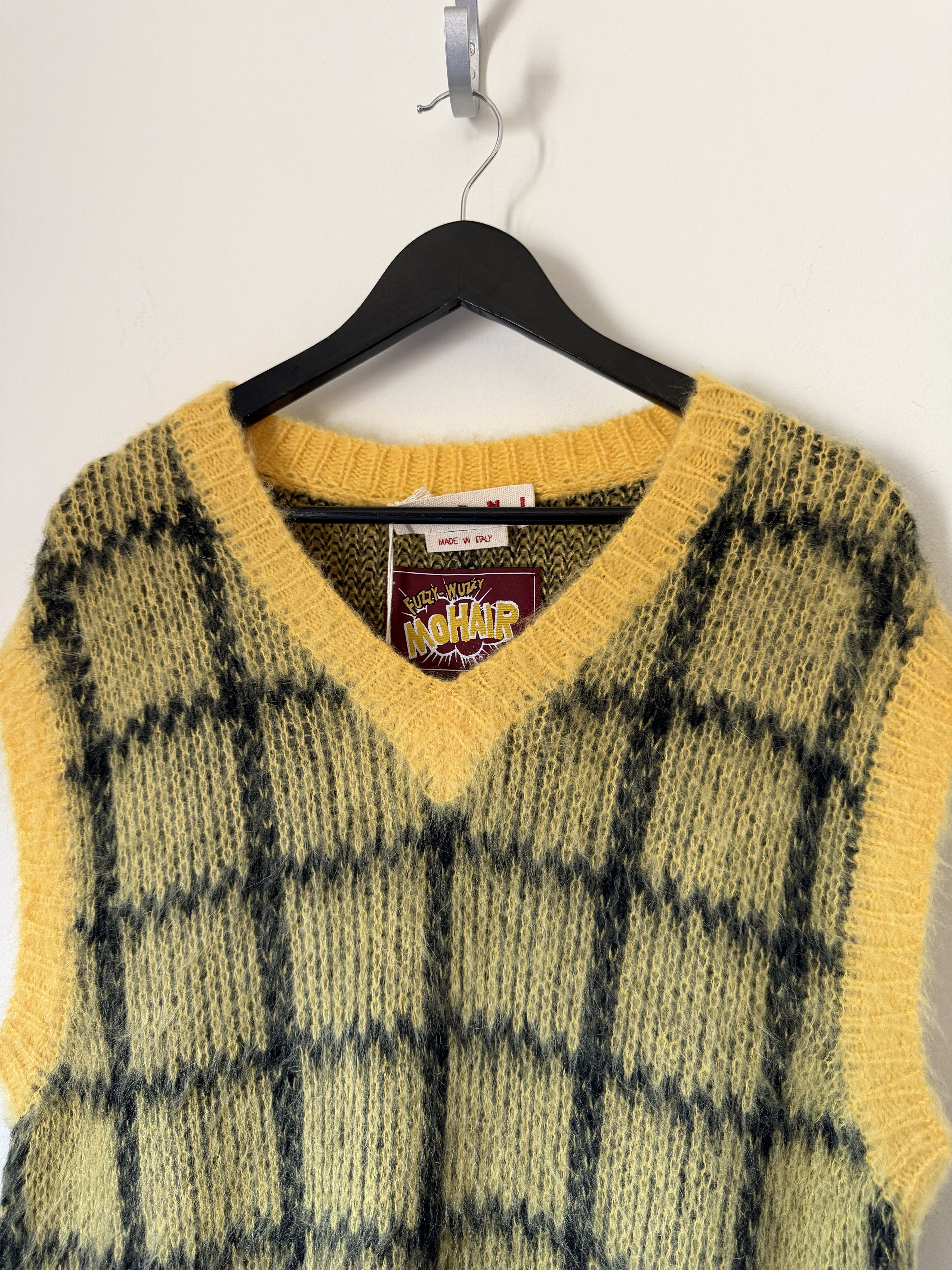 Marni Marni Brushed Check Mohair Sweater Vest in Yellow Size US M / EU 48-50 / 2 - 2 Thumbnail