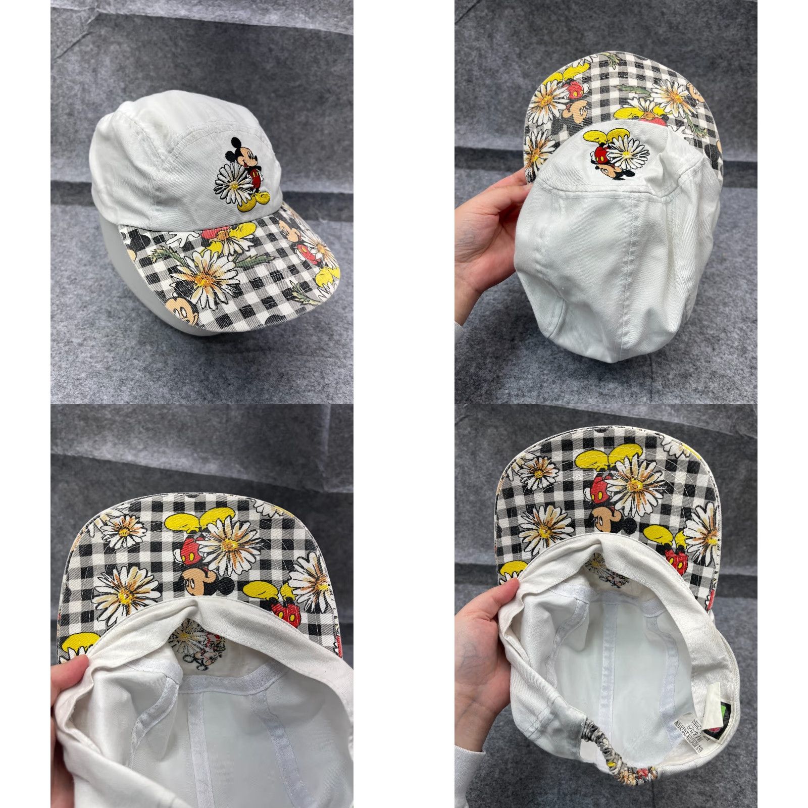 Mickey Unlimited Disney Mickey Mouse Hat Cap Fitted Adult Plaid White Floral Elastic 5 Panel Size ONE SIZE - 8 Thumbnail