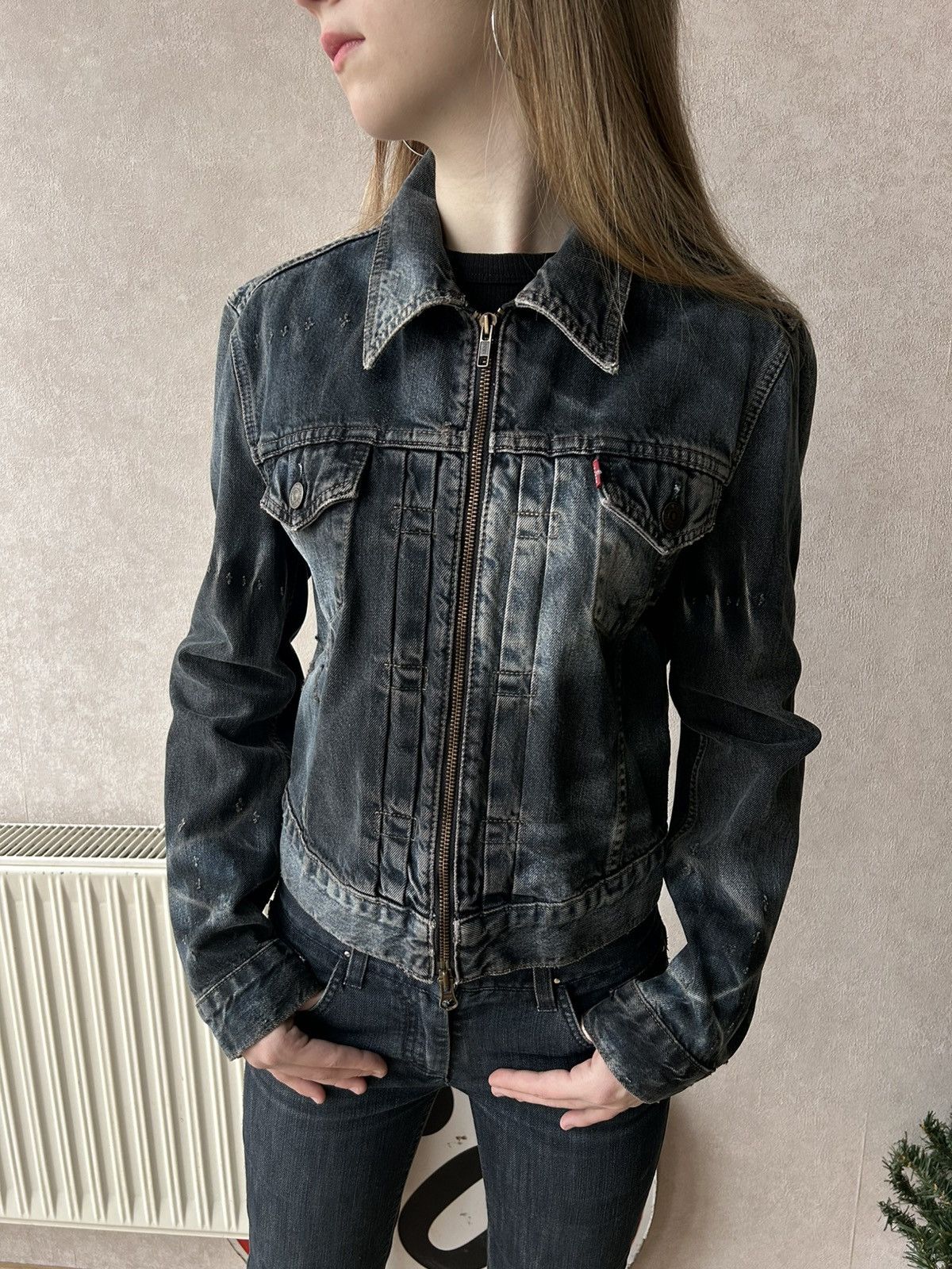 Levi's L.G.B Style Levi’s 73695 Distressed Y2K Full Zip Trucker Size M / US 6-8 / IT 42-44 - 2 Thumbnail