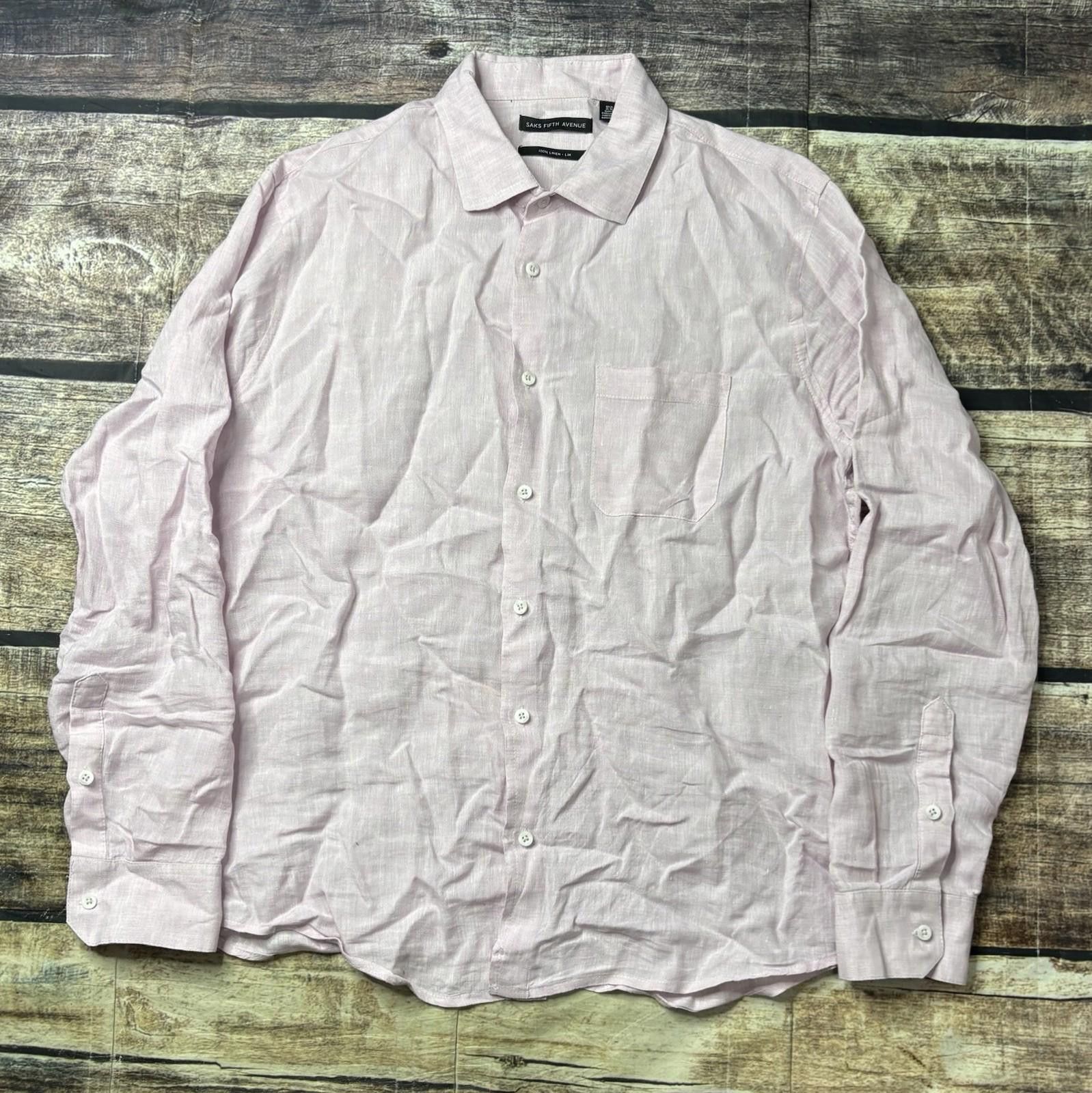 Saks Fifth Avenue Saks Fifth Avenue Shirt Mens XL 100% Linen Light Pink Pocket Size US XL / EU 56 / 4 - 1 Thumbnail