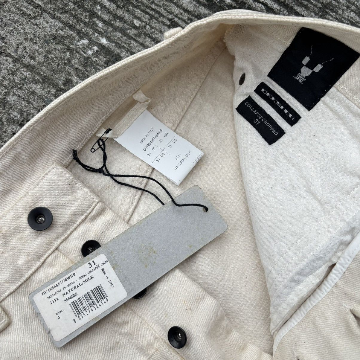 Rick Owens Drkshdw Rick Owens DRKSHDW Milk Collapse Cropped Jeans Size US 31 - 9 Thumbnail