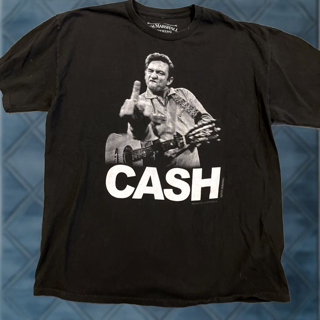 Vintage VINTAGE Jim Marshall Clothing Johnny Cash T-Shirt Black XL Short Sleeve Crew Neck Men Reg Logo RARE Middle Finger Size US XL / EU 56 / 4 - 1 Thumbnail