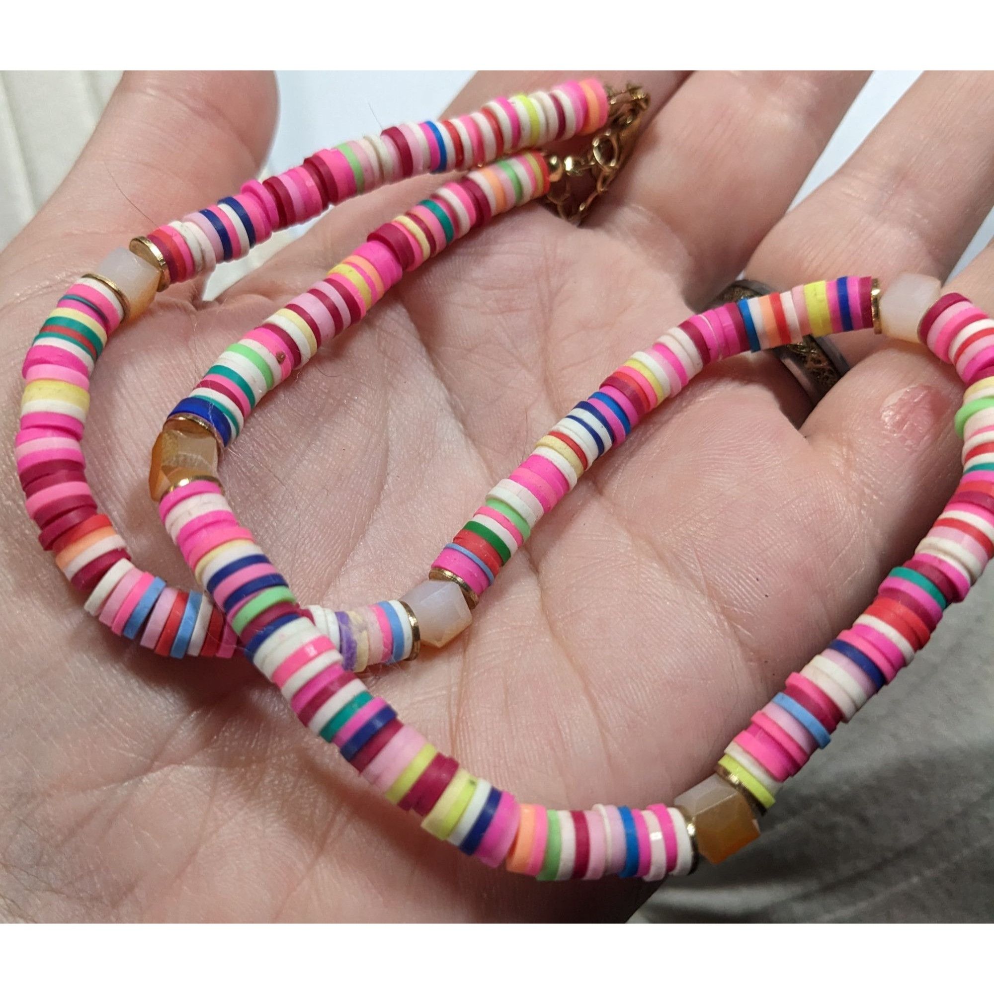 Other Pink Vinyl Disc Beaded Necklace With Faceted Glass Accents Size ONE SIZE - 3 Thumbnail