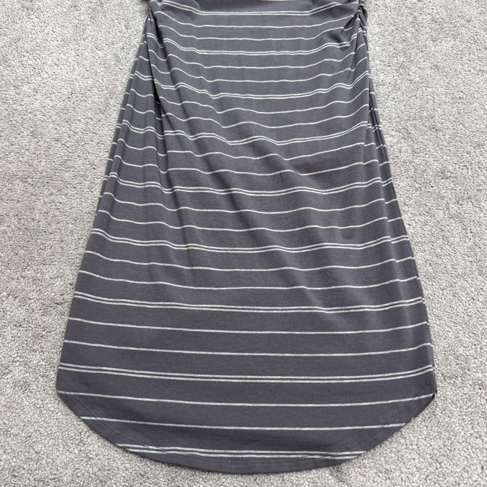 Athleta Athleta Dress Womens XS Gray White Striped Ruched Side Bodycon Midi Long Sleeve Size XS / US 0-2 / IT 36-38 - 3 Thumbnail