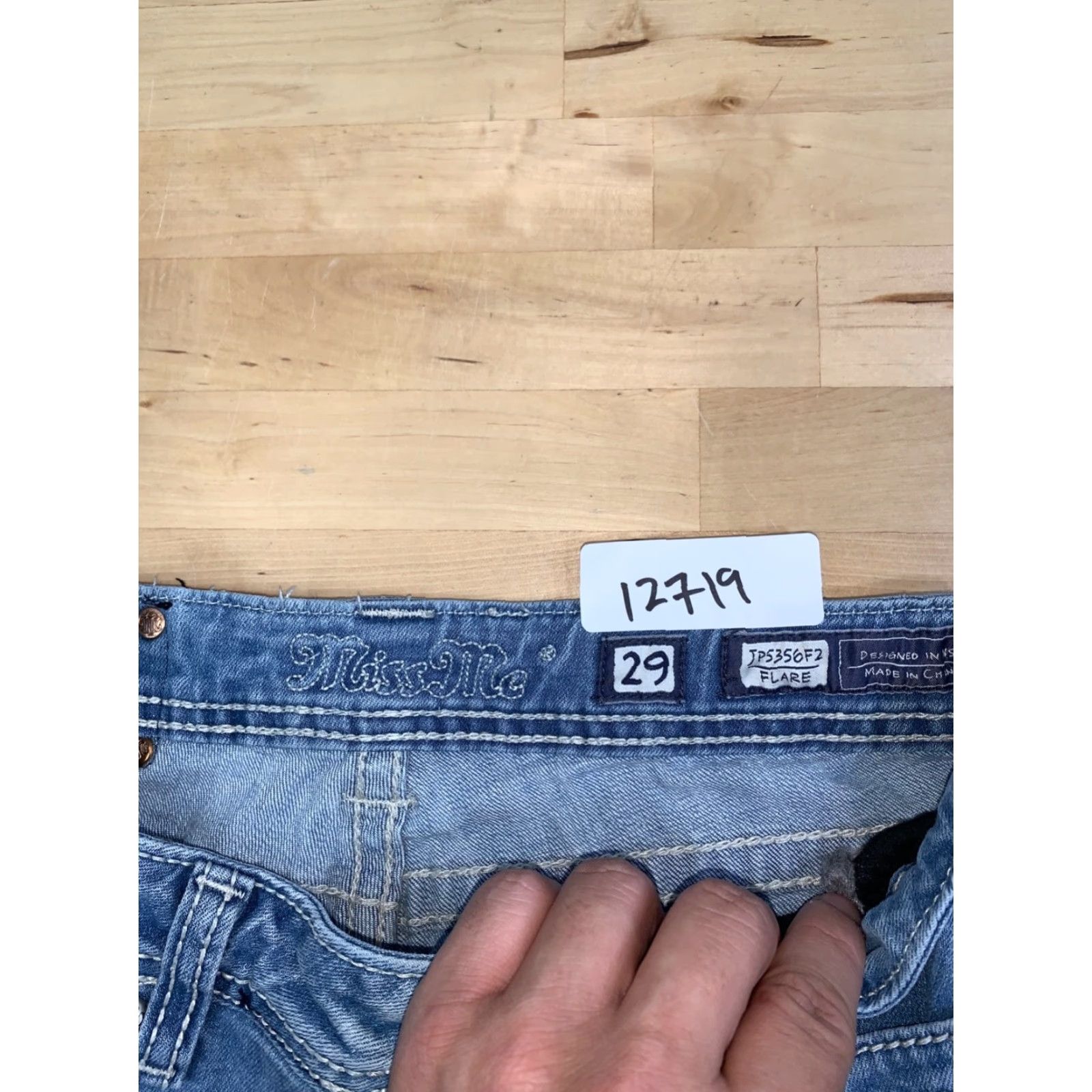 Miss Me VINTAGE Miss Me Jeans Womens Flared 5-Pocket Denim Blue 29x31 Peace Symbol Embellished 12719 Mens? Size 29" - 2 Thumbnail