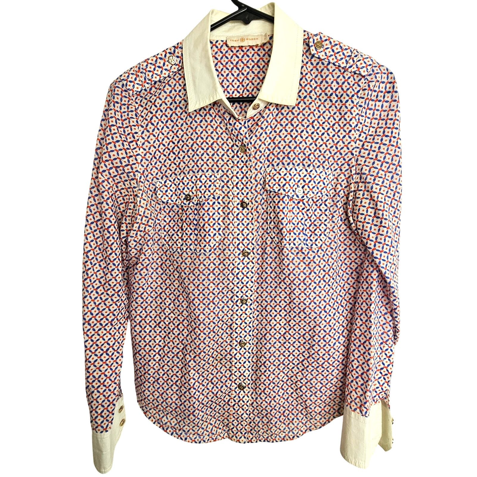 Tory Burch Tory Burch Brigitte Contrast Trim Blouse Old Money Quiet Lux Size S / US 4 / IT 40 - 2 Thumbnail