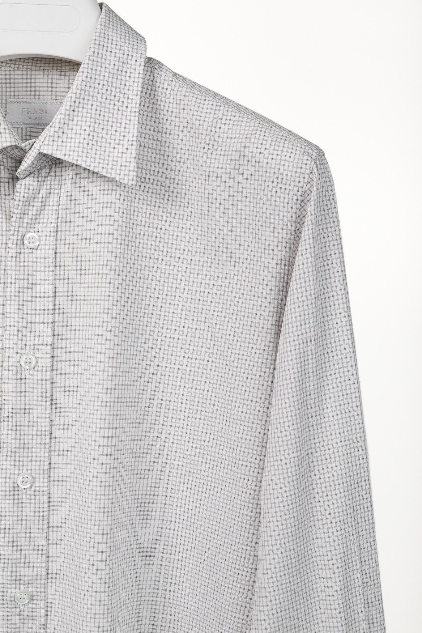 Prada Prada 2015 Small Check White & Taupe Cotton Button-Up Oxford Size US S / EU 44-46 / 1 - 5 Thumbnail
