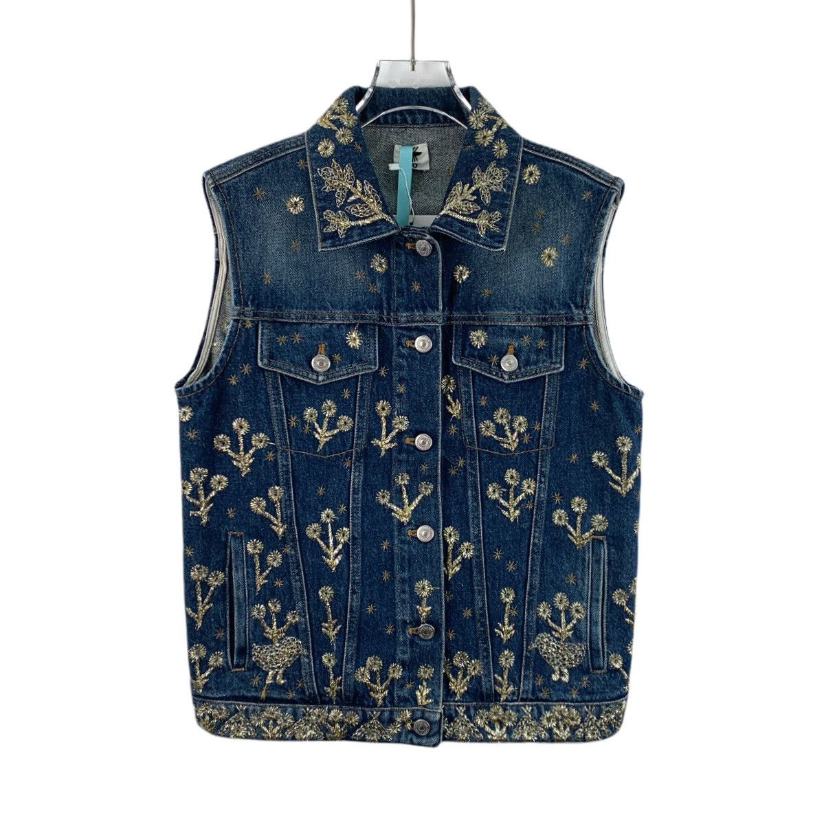 Dior Navy Blue Floral Embroidered Cotton Denim Vest