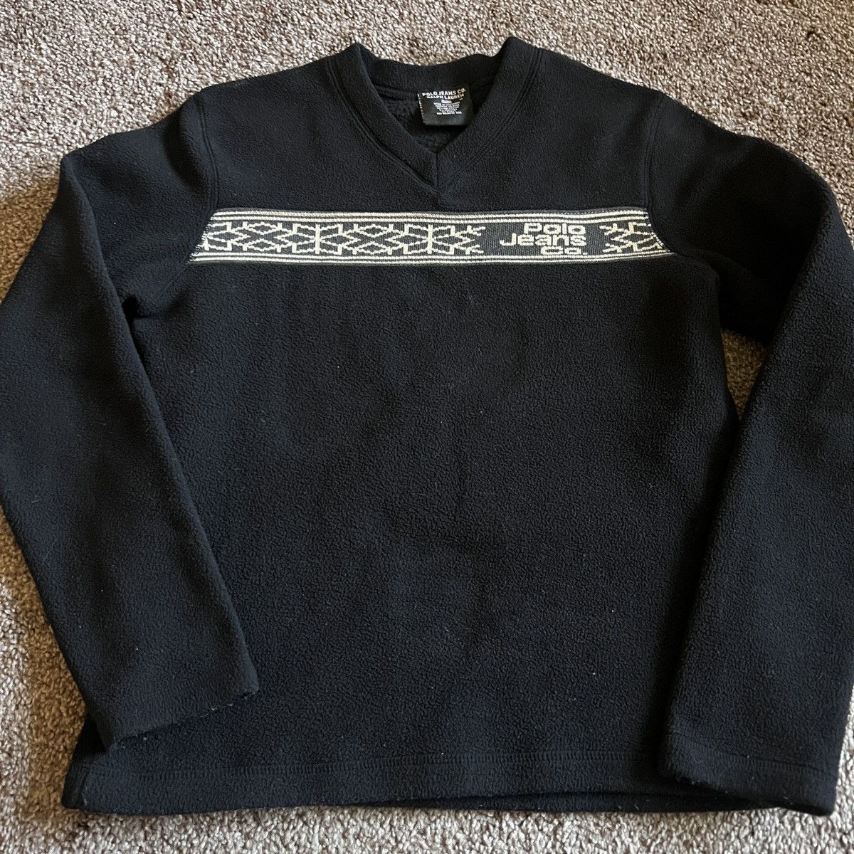 Polo Ralph Lauren × Vintage Vintage Polo Jeans Co. Fleece Pullover V-Neck Aztec Trim Size M / US 6-8 / IT 42-44 - 1 Thumbnail