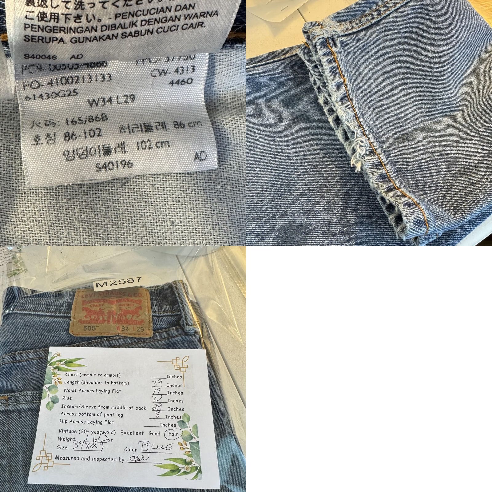 Levi's VINTAGE Levi's 505 Jeans Mens 34x29 Blue Denim Distressed Straight Leg Medium Wash Pants Size US 34 / EU 50 - 8 Thumbnail