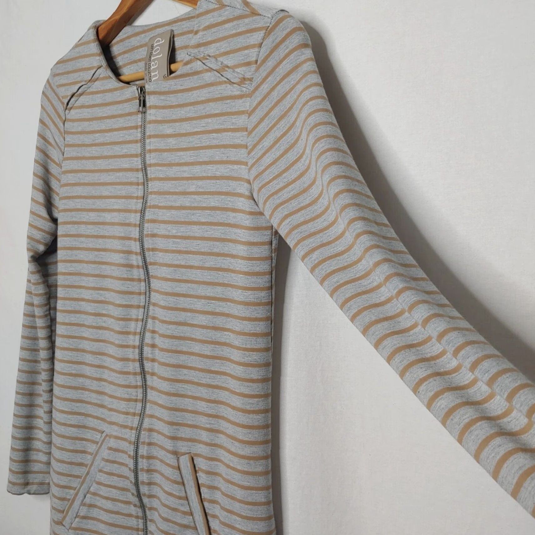 Vintage Dolan Left Coast Collection Dress XS Rayon Spandex Knit Gray Tan Long Sleeve Round Neck Zip Pockets - Casual Travel Women Size XS / US 0-2 / IT 36-38 - 2 Thumbnail