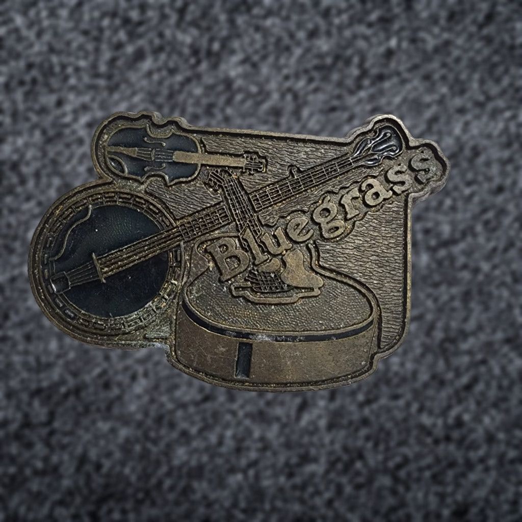 Vintage VINTAGE Belt Buckle Banjo Brass Enamel Bluegrass Rockabilly Music Adult Unisex Bronze 1970s Accessories Size ONE SIZE - 1 Thumbnail
