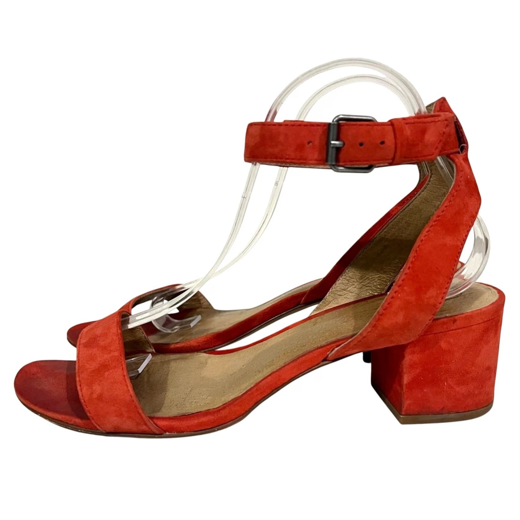 Madewell Madewell Heels Sandal Womens 8.5 Red Suede Block Heel Ankle Strap Size US 9 / IT 39 - 4 Thumbnail