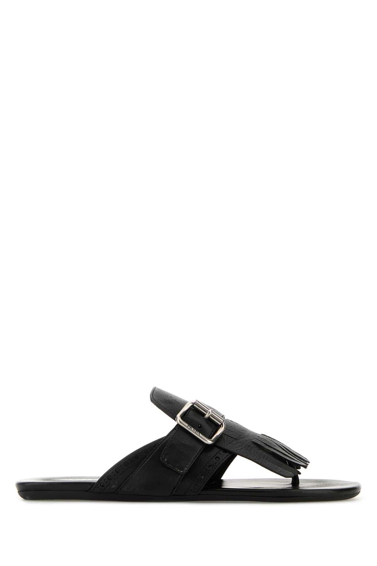 Prada Black Leather Shuffle Thong Slippers Size US 6 / IT 36 - 1 Thumbnail