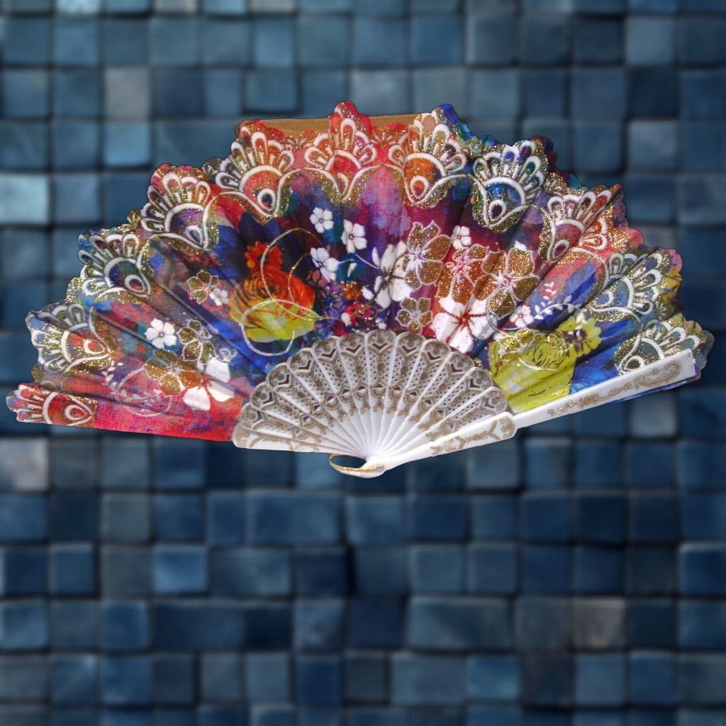 Vintage SMALL HAND FAN WITH FLOWERS - 16 INCHES - UNBRANDED - FLORAL DESIGN - FANS Size ONE SIZE - 1 Thumbnail
