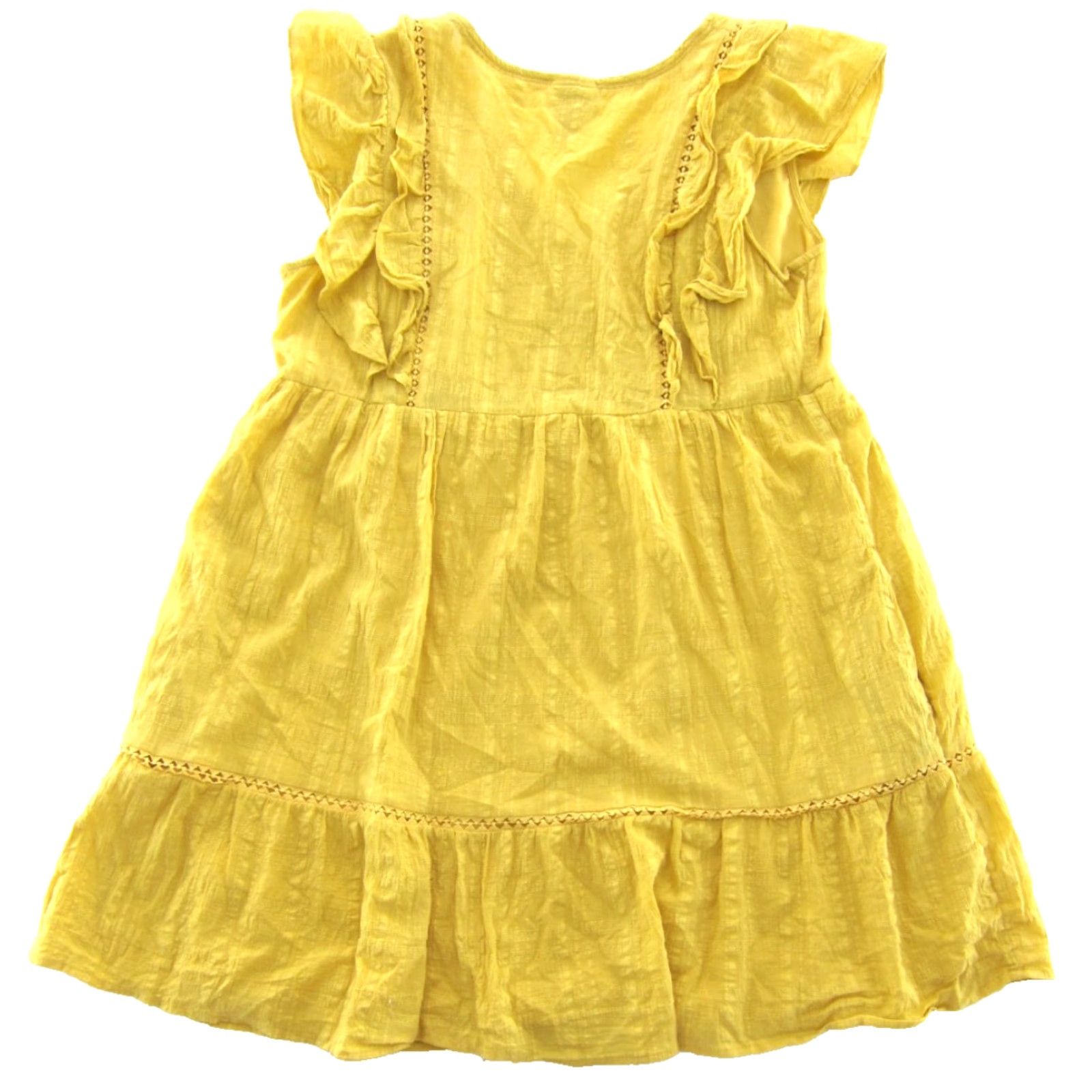 Vintage Knox Rose Yellow Cotton Cap Sleeve V-Neck Pocket Tiered Smock Dress Large Size L / US 10 / IT 46 - 2 Thumbnail