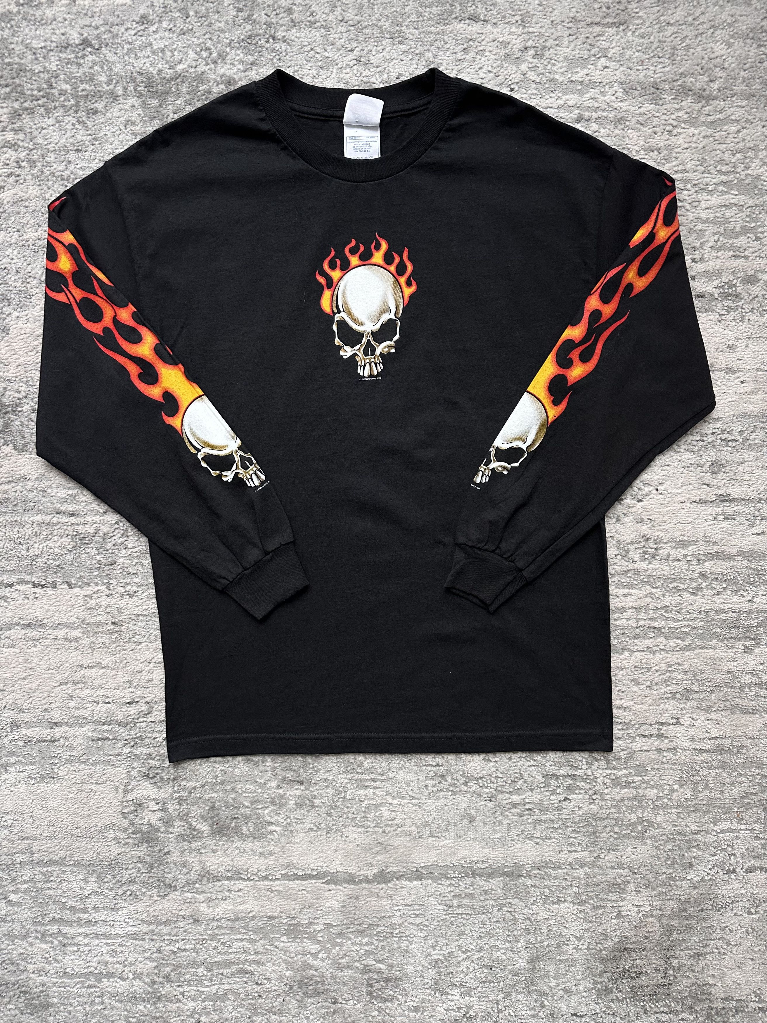 Skull Flame Graphic Long Sleeve Shirt Y2K Biker Gothic