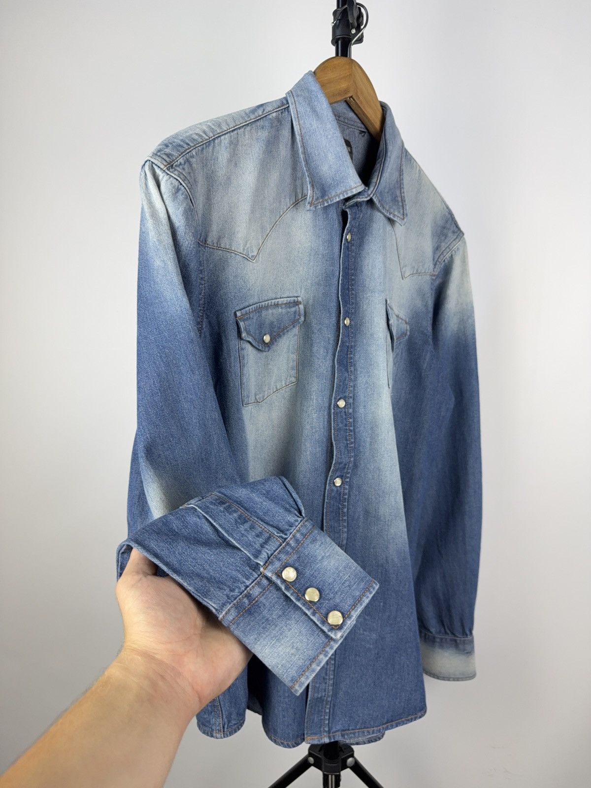 Vintage Vintage 90s Rare Retro Denim Cowboy Western Shirt Size US L / EU 52-54 / 3 - 6 Thumbnail