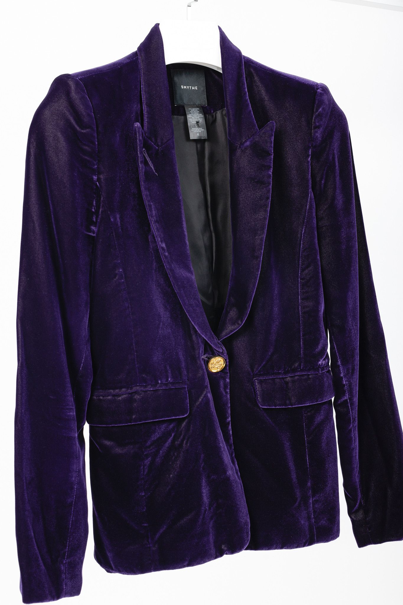 SMYTHE Smythe Purple Velvet Peaked Lapel Blazer Size S / US 4 / IT 40 - 3 Thumbnail