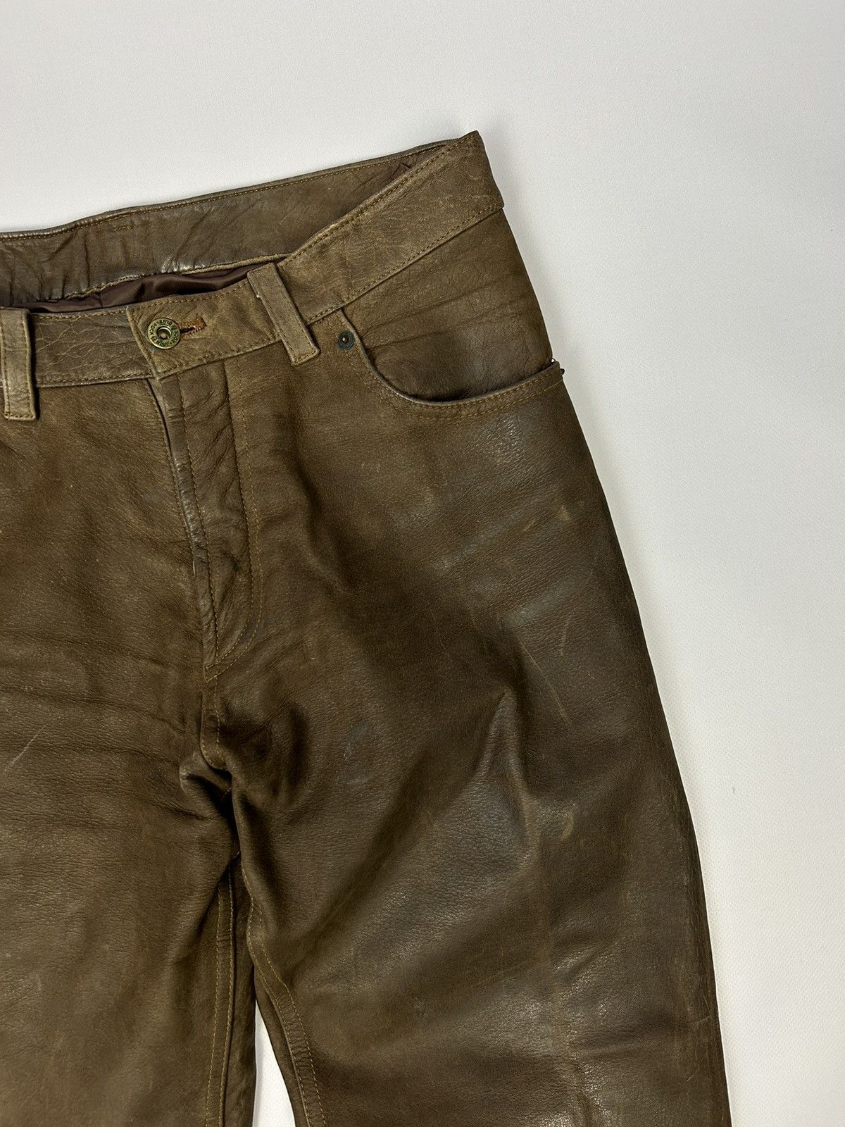 Genuine Leather × Vintage Rock n Blue Brown Leather Pants Size W31 L34 Vintage 90s Size US 31 - 5 Thumbnail