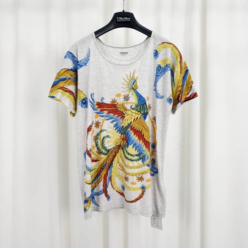 Hermes Hermes Gray Phoenix Print Short Sleeve - dmc Size US S / EU 44-46 / 1 - 1 Thumbnail