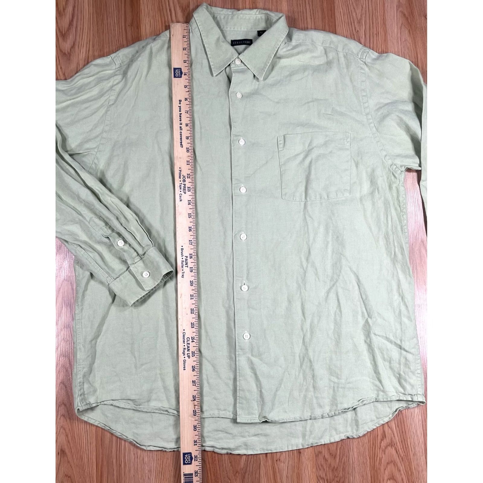 Vintage Structure Shirt Mens Size XL Extra Large 100% Linen Long Sleeve Button Up Green Size US XL / EU 56 / 4 - 3 Thumbnail
