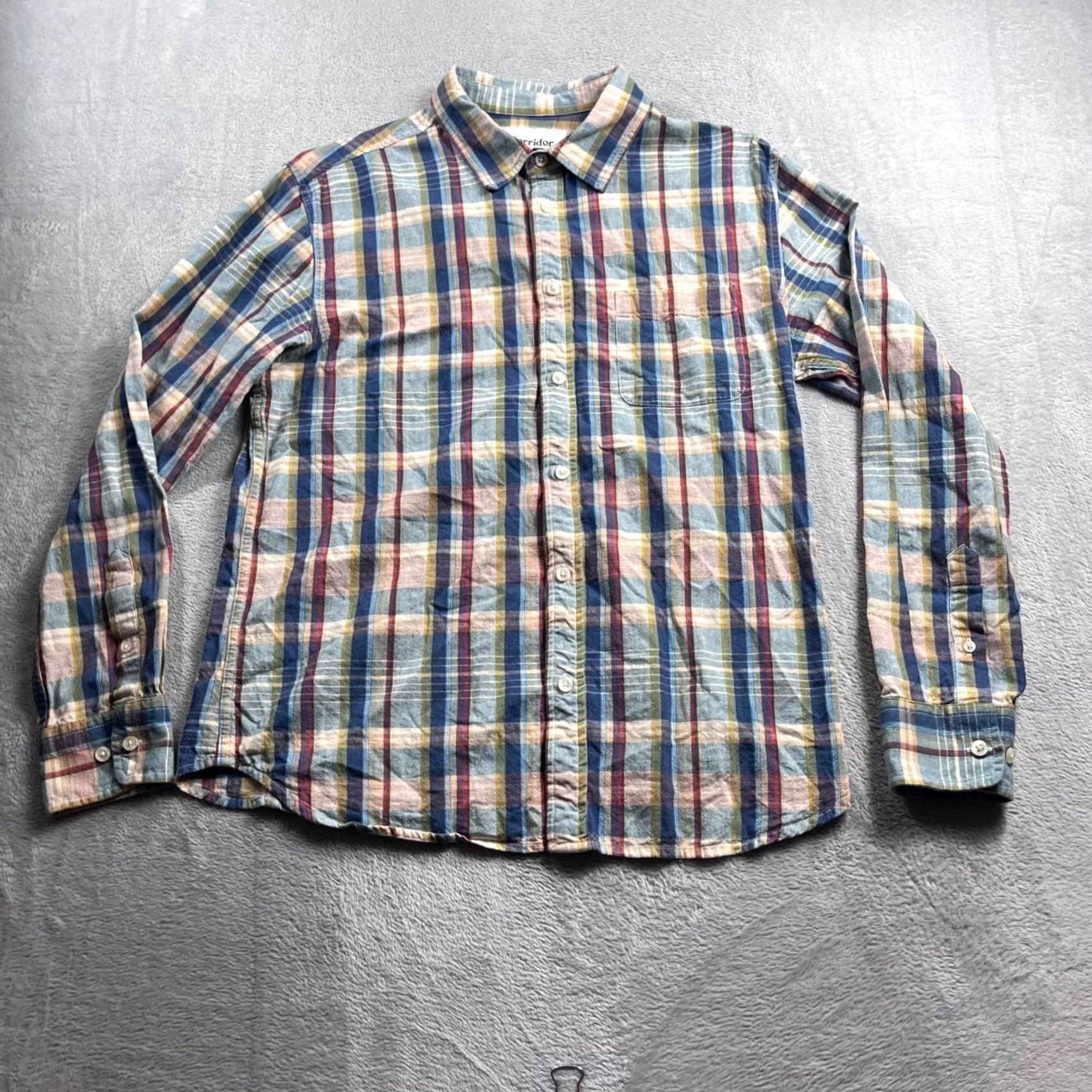 Corridor New York Shirt Mens M Blue Yellow Plaid Button Down Cotton Ss20, Men's — image 3 of 6