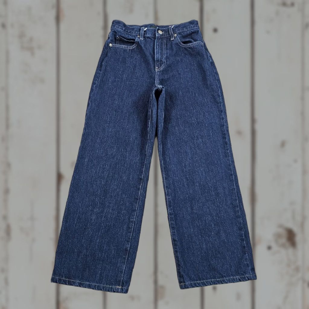 Uniqlo Levis Jeans Womens 24 Wide Leg High Rise Dark Wash Japanese Denim 24x26 Straight Size 42" / US 20 - 1 Thumbnail