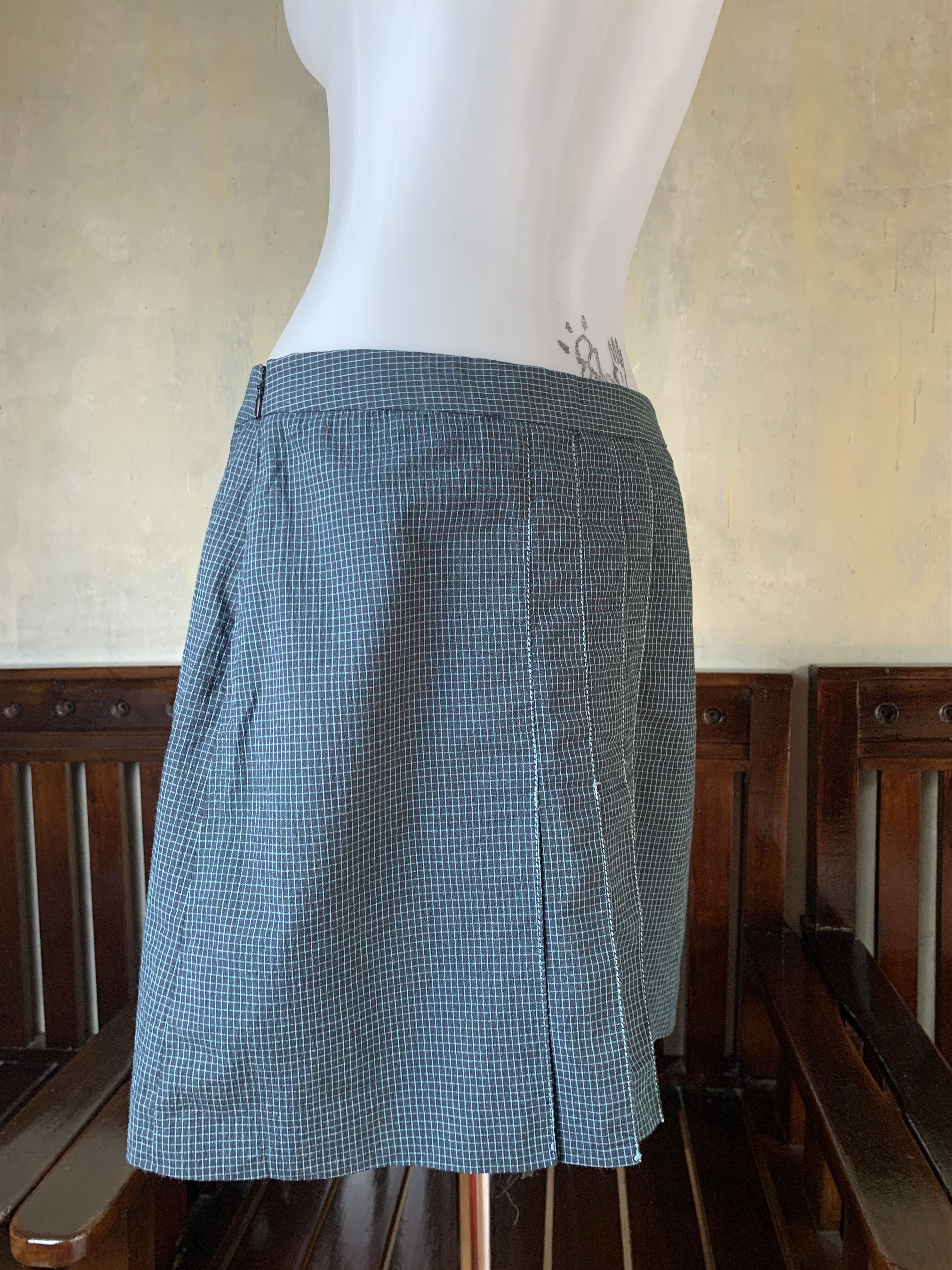 Michel Klein 2000s Michel Klein Navy Grid Pleated Skirt (29) Size 29" - 3 Thumbnail