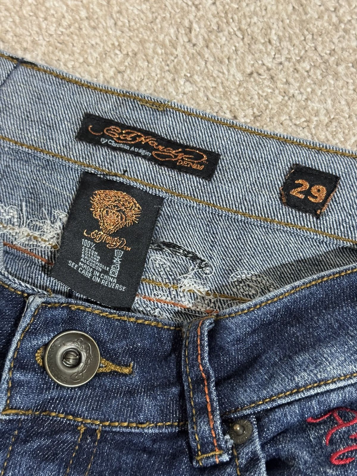 Ed Hardy × Vintage Vintage and Y2K Women’s Ed Hardy Embroidered Low Rise Jeans Size 29" - 3 Thumbnail