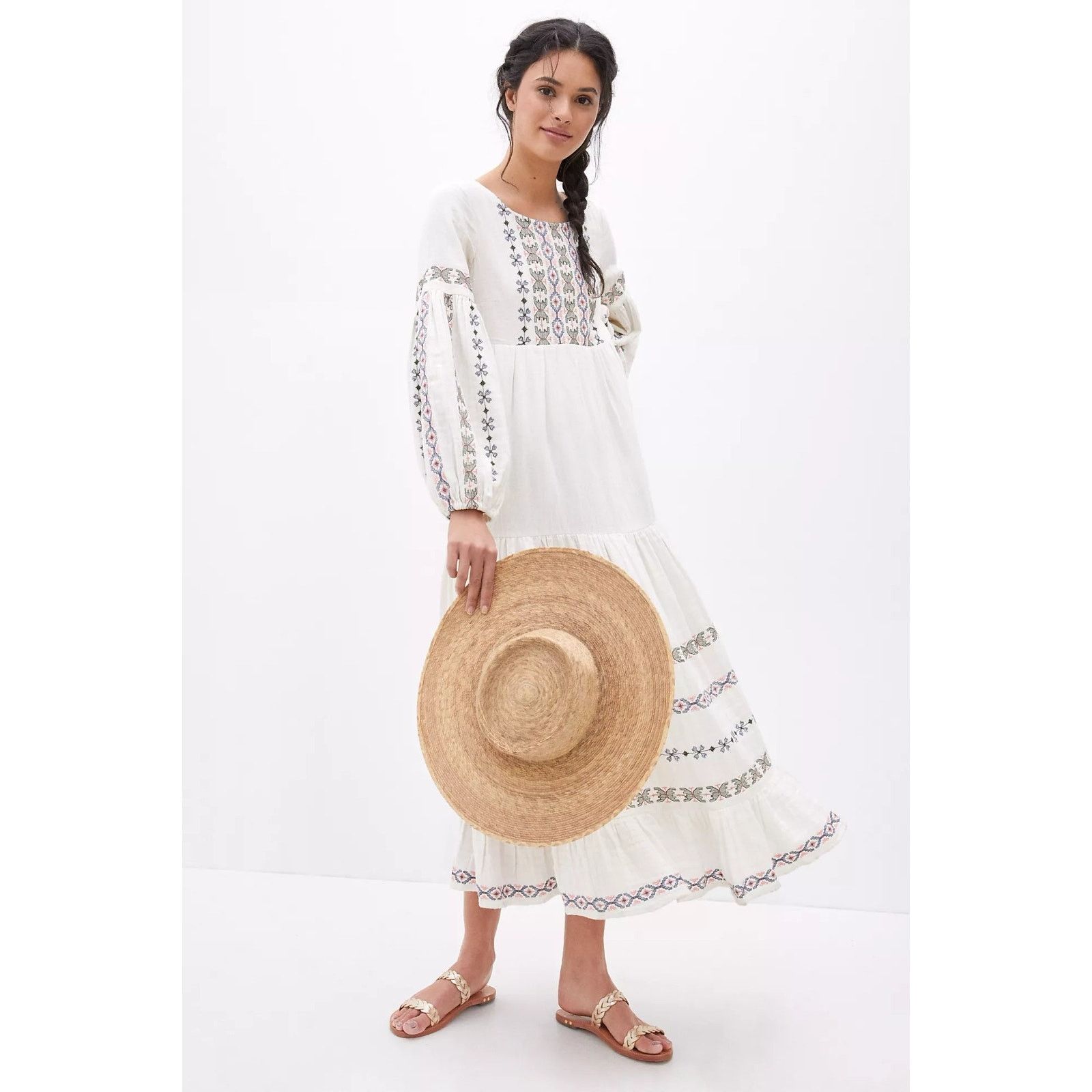 Anthropologie Lucienne Embroidered Maxi Dress Size 12