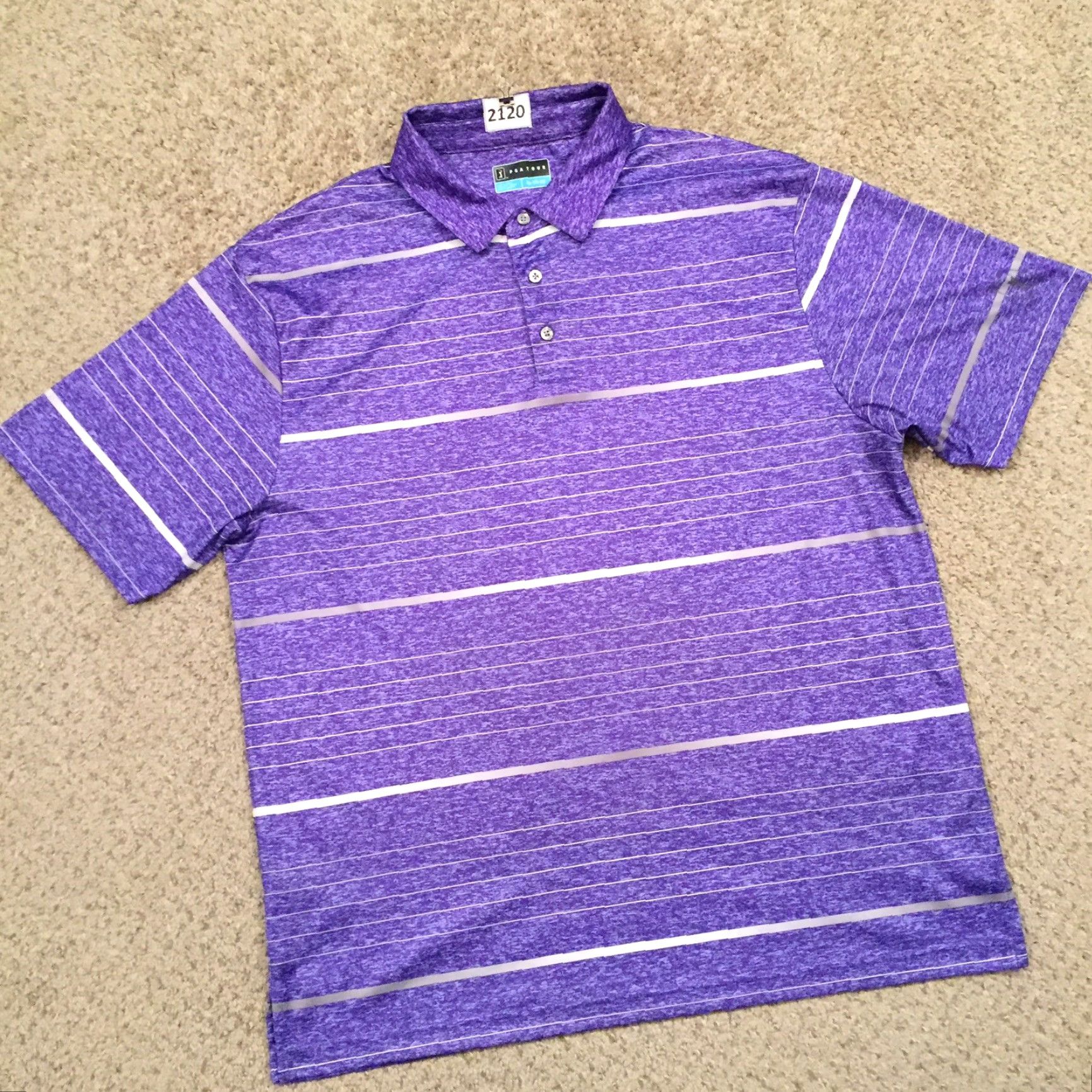 PGA Tour PGA TOUR Polo Shirt Mens XL Purple Striped Short Sleeve Polo Shirt Size US XL / EU 56 / 4 - 5 Thumbnail