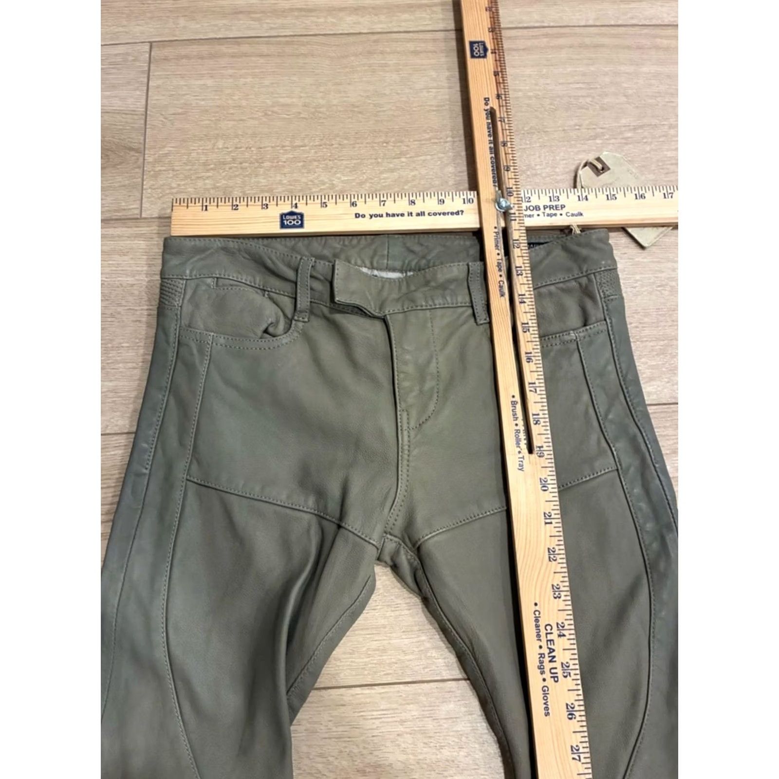 Allsaints NWT All Saints Women Leather Biker Trouser Sage Green Moto Skinny Size 26 Size 26" / US 2 / IT 38 - 3 Thumbnail
