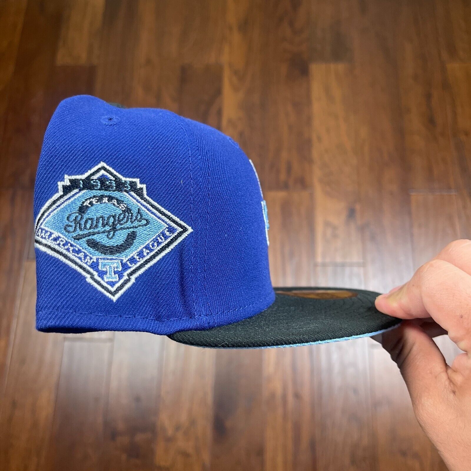New Era Texas Rangers New Era Blue Black Fitted Hat Cap Size 7 1/4 Size ONE SIZE - 5 Thumbnail