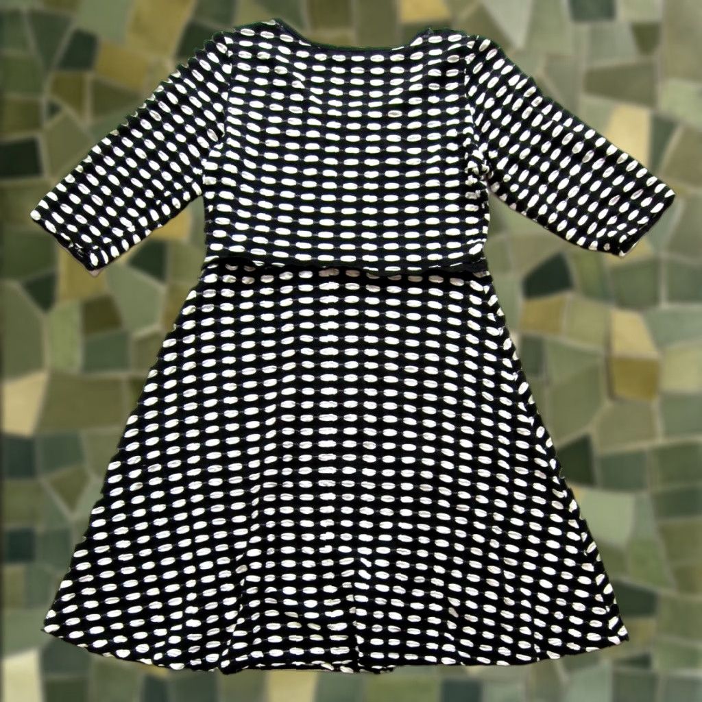 Vintage Max Edition Black White Polka Dot Waffle Stretch 3/4 Sleeve Fit Flare Dress L Size L / US 10 / IT 46 - 1 Thumbnail