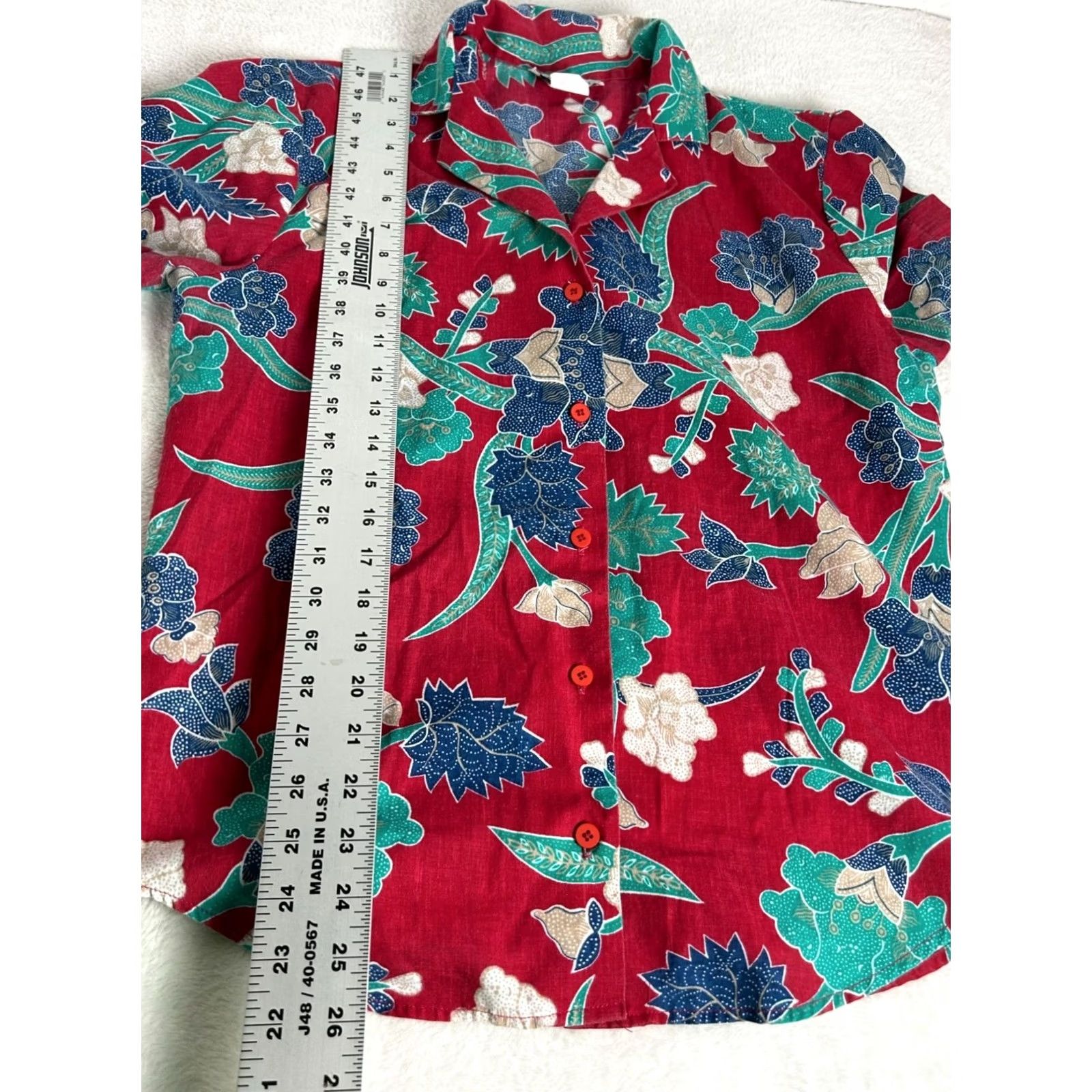 Vintage Vintage Oak Hill Womens Red Floral Batik Short-Sleeve Button-Up Blouse Large Size L / US 10 / IT 46 - 8 Thumbnail